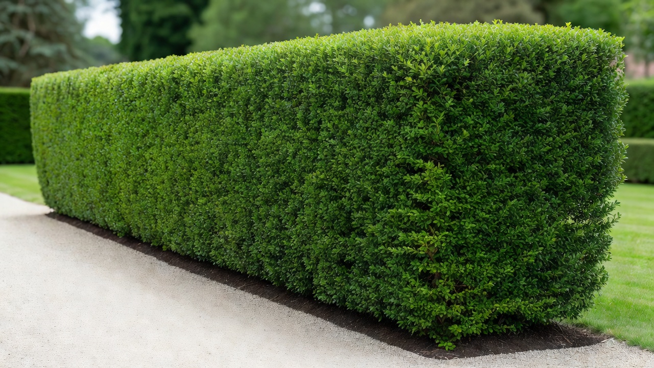 Beautifully maintained flat-top regular garden hedge