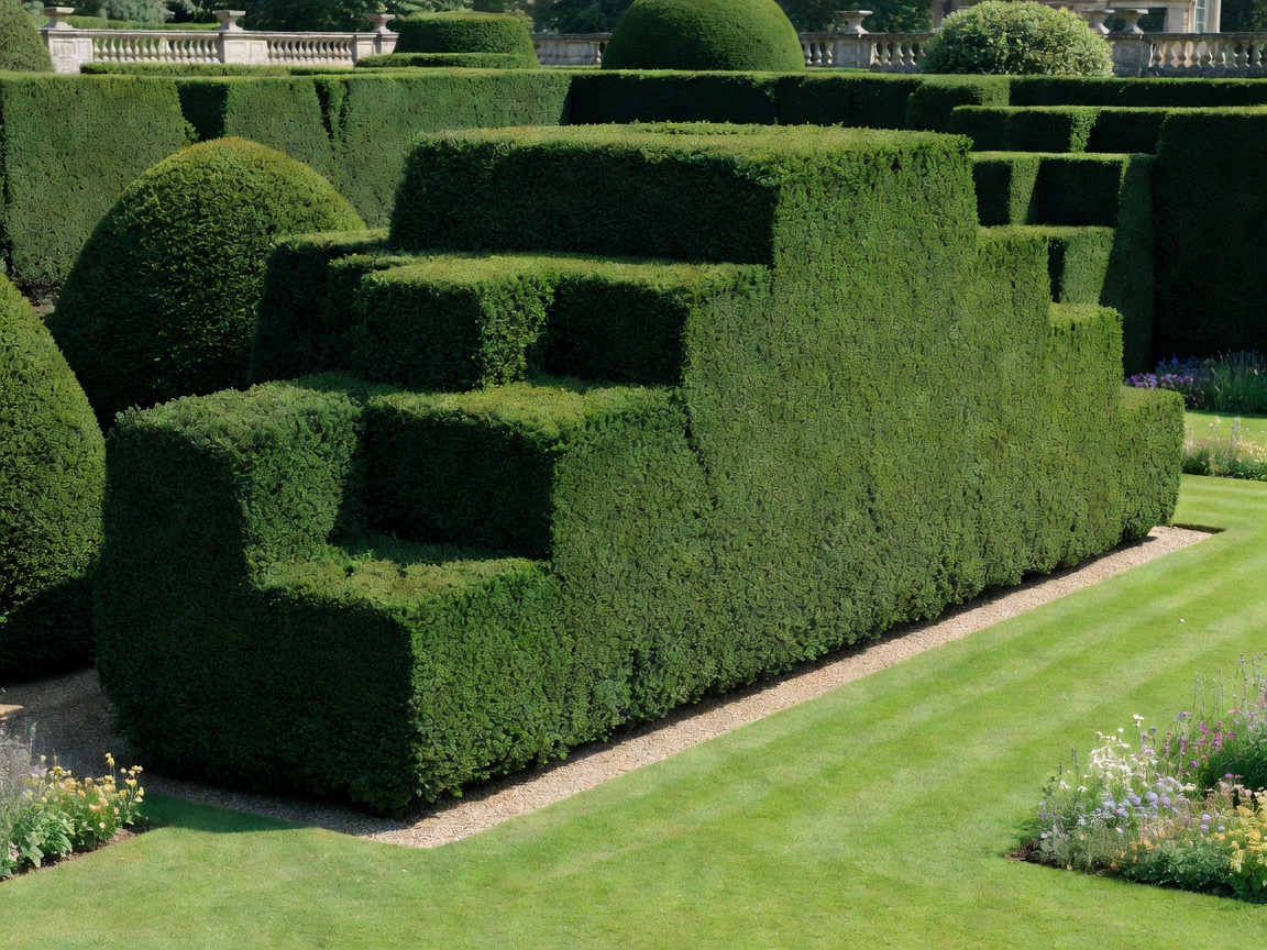 Precisely cut formal garden hedge